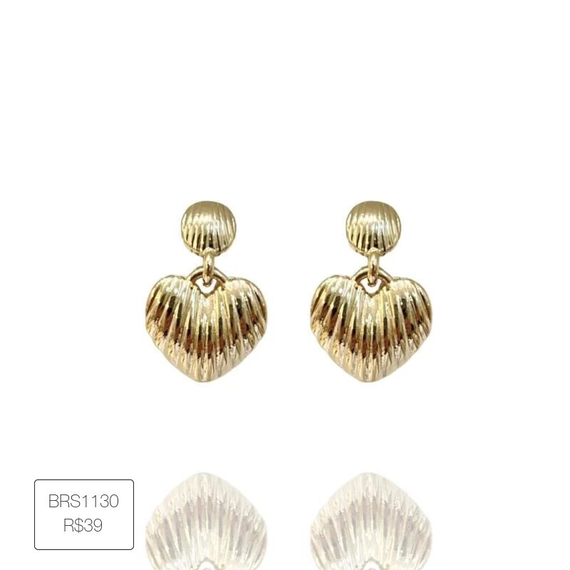 Brinco Base Redonda E Coracao Texturizado Mon Amour Dourado